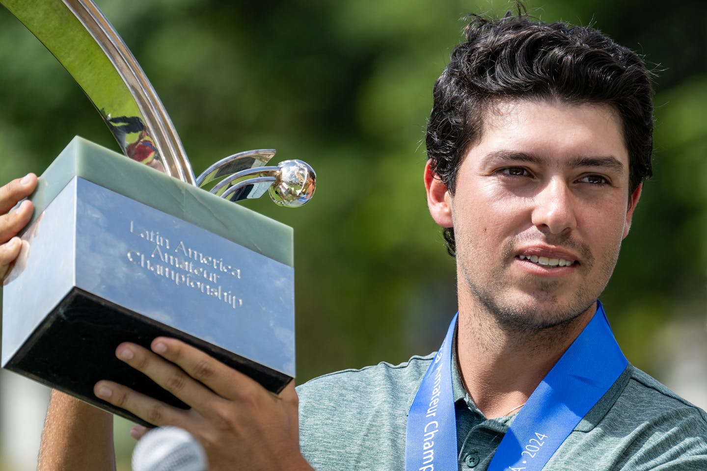 Santiago de la Fuente of Mexico is awarded the LAAC Trophy after winning during the final round of the 2024 Latin America Amateur Championship.