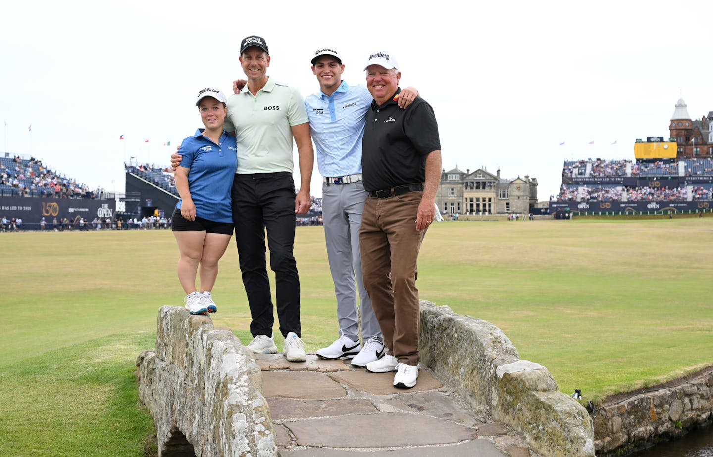ST ANDREWS, SCOTLAND - JULY 11: Jennifer Sraga of Germany, Henrik Stenson of Sweden, Mark O'Meara of The United States and Aaron Jarvis of The Cayman Islands.