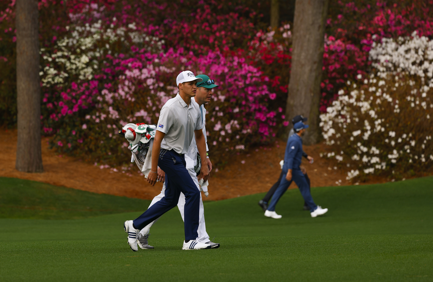 Amateur Aaron Jarvis of Cayman Islands walks No. 13 during practice round 2 for the Masters at Augusta National Golf Club, Tuesday, April 5, 2022.