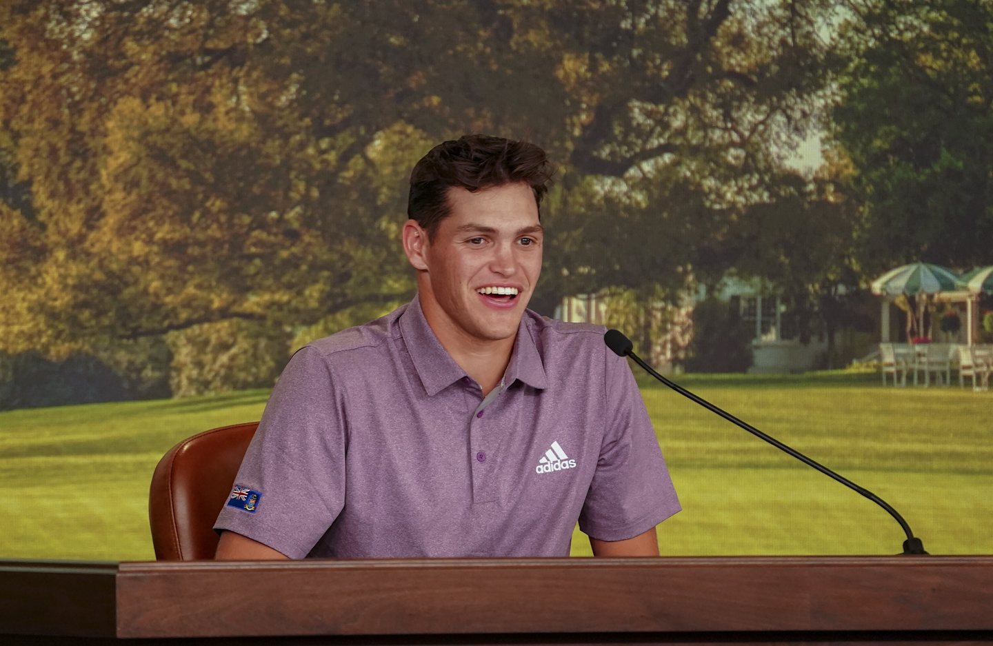 Aaron Jarvis of Cayman Islands, winner of the 2021 Latin America Amateur Championship, speaks to the media at a press conference in the Interview Room.